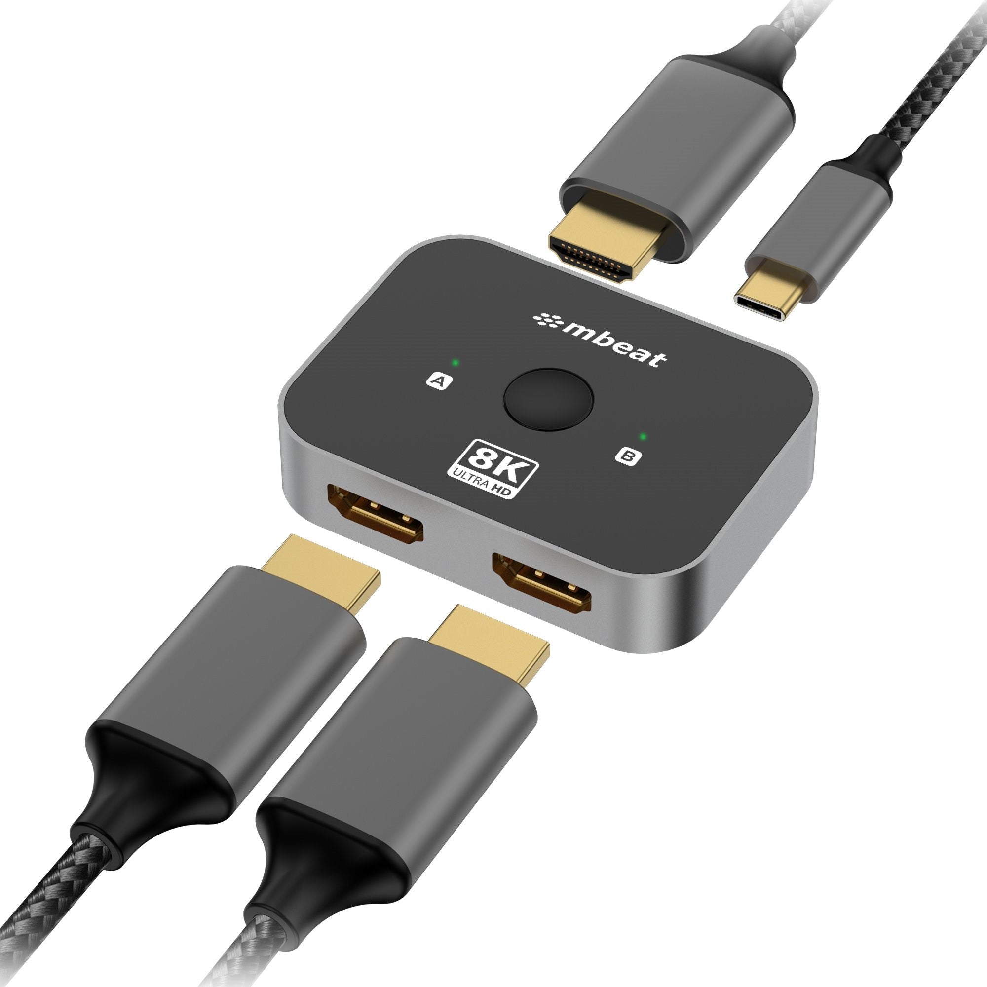 mbeat 8K Bi-directional HDMI 2.1 Switch 2 In 1 Out/1 In 2 Out 8K@60Hz resolution, plug-and-play convenience USB-C power input Maximum 8K/60Hz mbeat 8K Bi-directional HDMI 2.1 Switch 2 In 1 Out/1 In 2 Out 8K@60Hz resolution, plug-and-play convenience USB-C power input Maximum 8K/60Hz